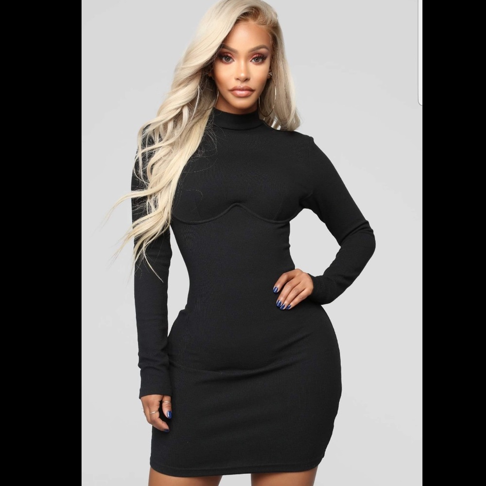 Black FashionNova dress.